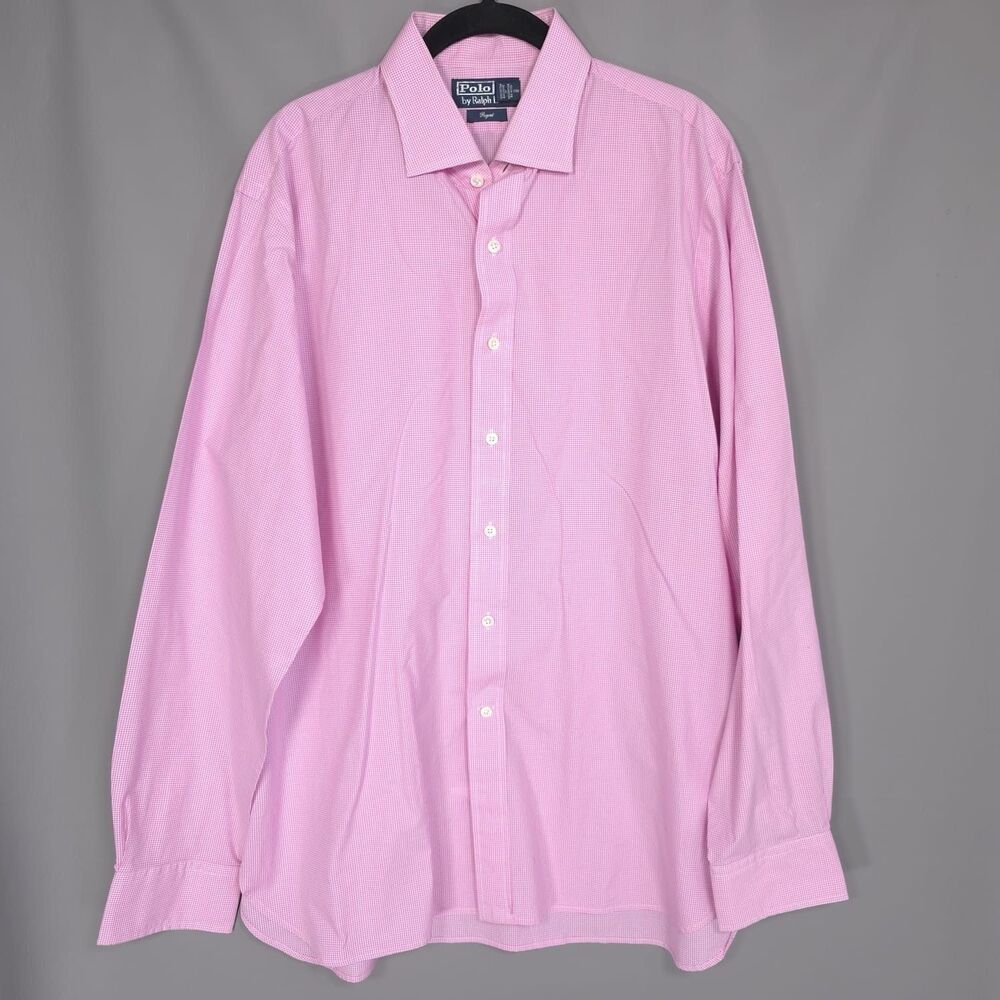 POLO RALPH LAUREN Regent Men’s Shirt 17 / 43 Pink Gingham Check Cotton Vintage